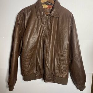 Vintage St John’s Bay Men's Brown Leather Bomber Jacket Distressed